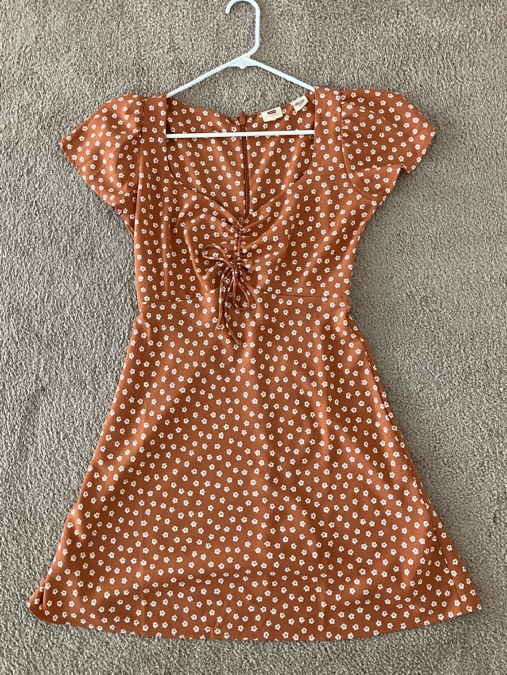 Levi's Rust Orange Floral Ruched Mini Dress